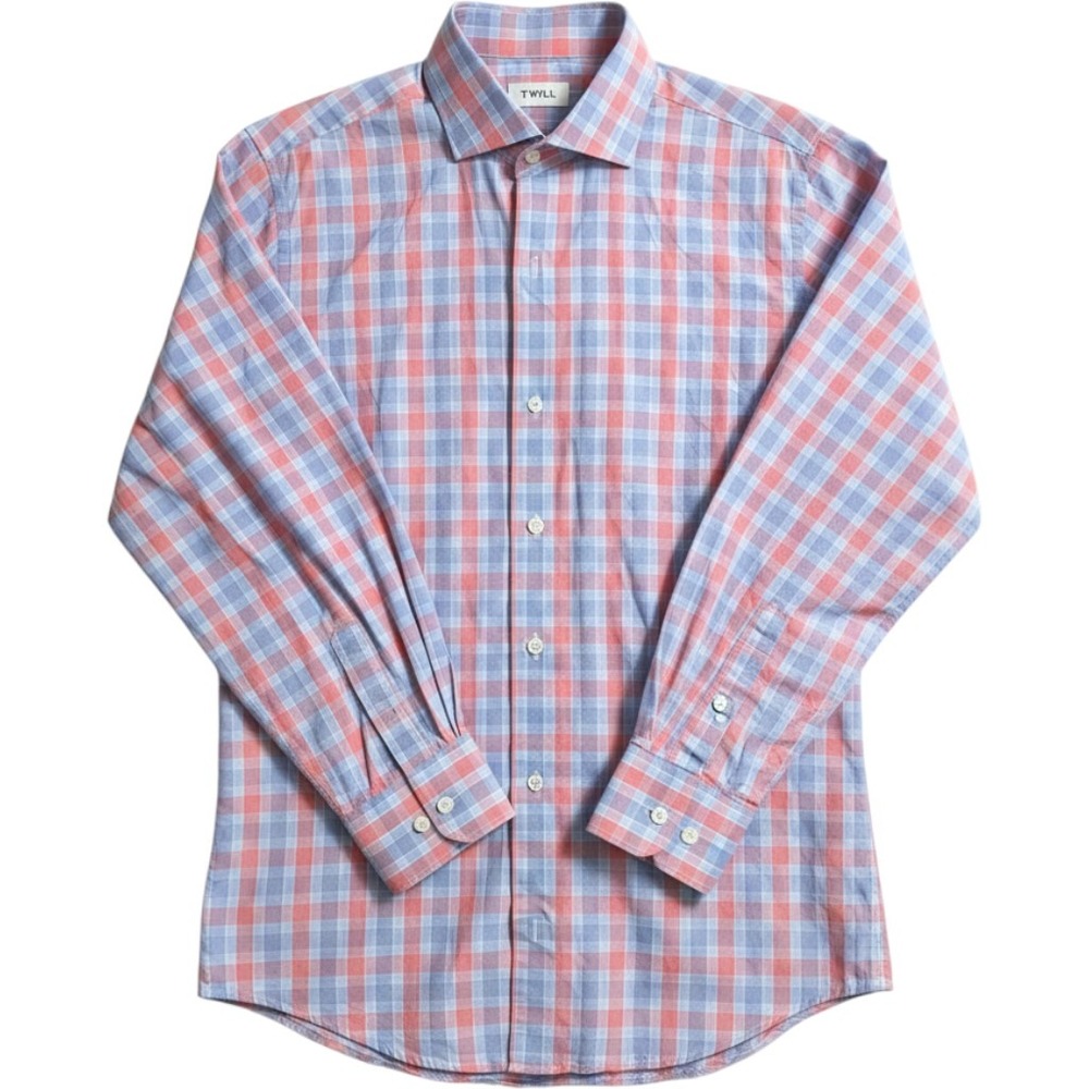 Twillory Mens Tailored Fit Dress Shirt 16 34/35 Blue Red Plaid Button Down